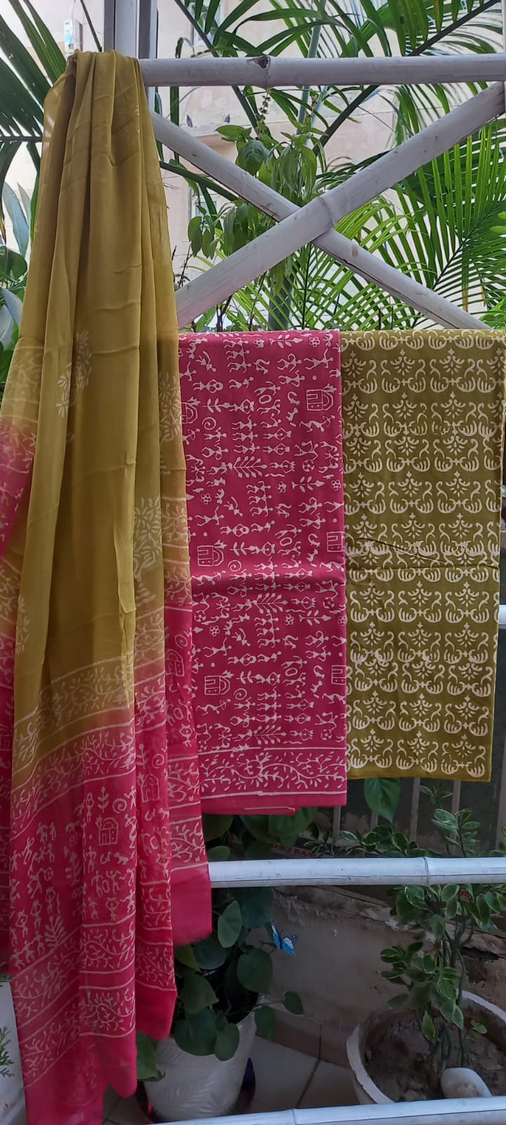 Pink Greeni Handloom  Suit