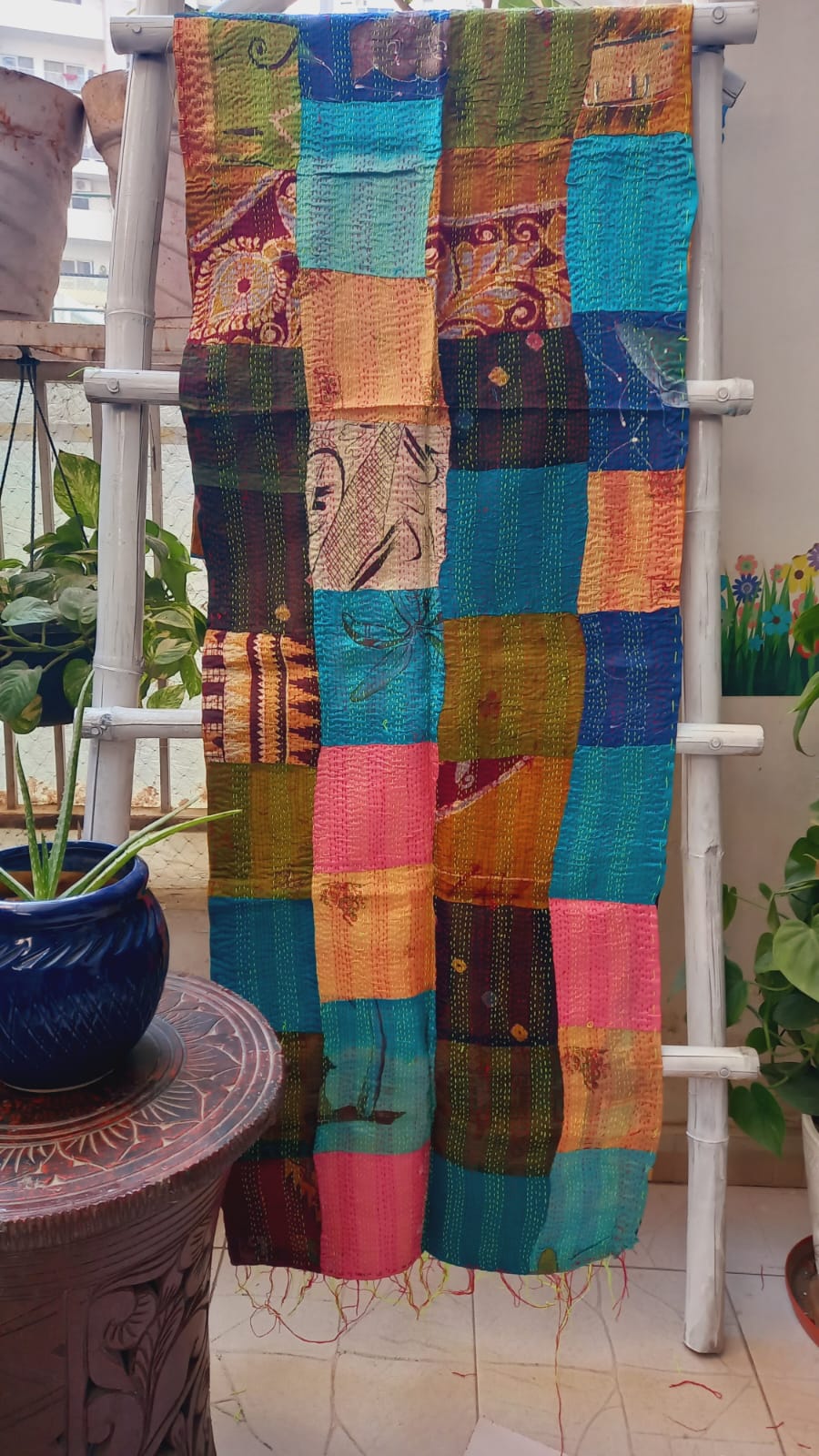 Orange Green Blue  Multi-coloured Handloom Duppatta