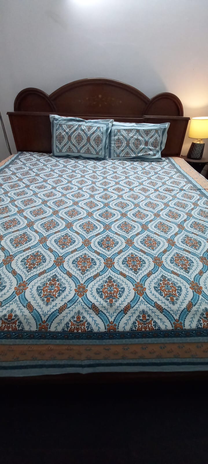 Blue and Brown Design Double Bedsheet