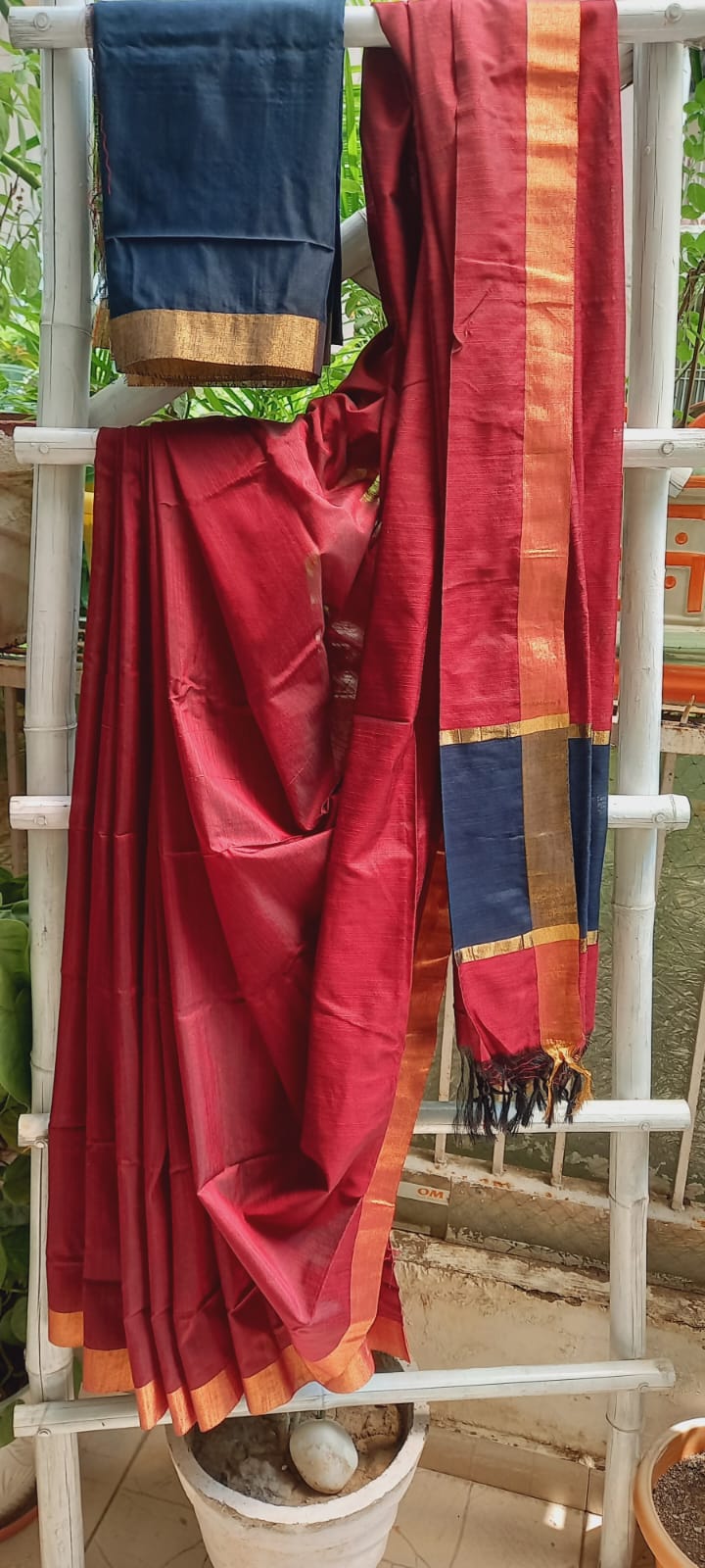 Blue and Red Handloom Saree