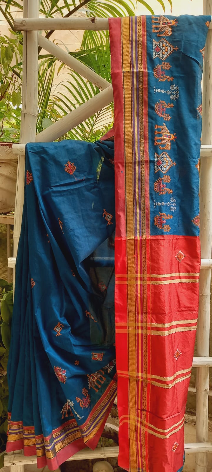 Blue and  Maroon Handloom Saree