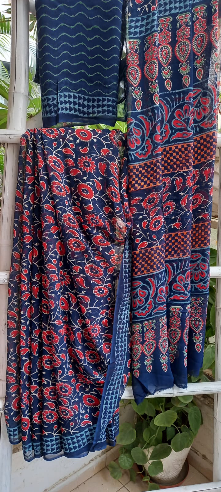 Blue and Red Handloom Saree