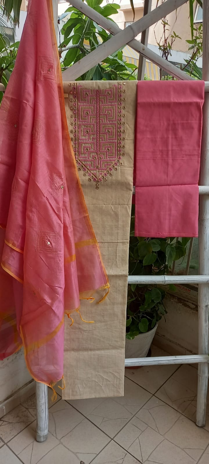 Blue Pink Handloom Suit