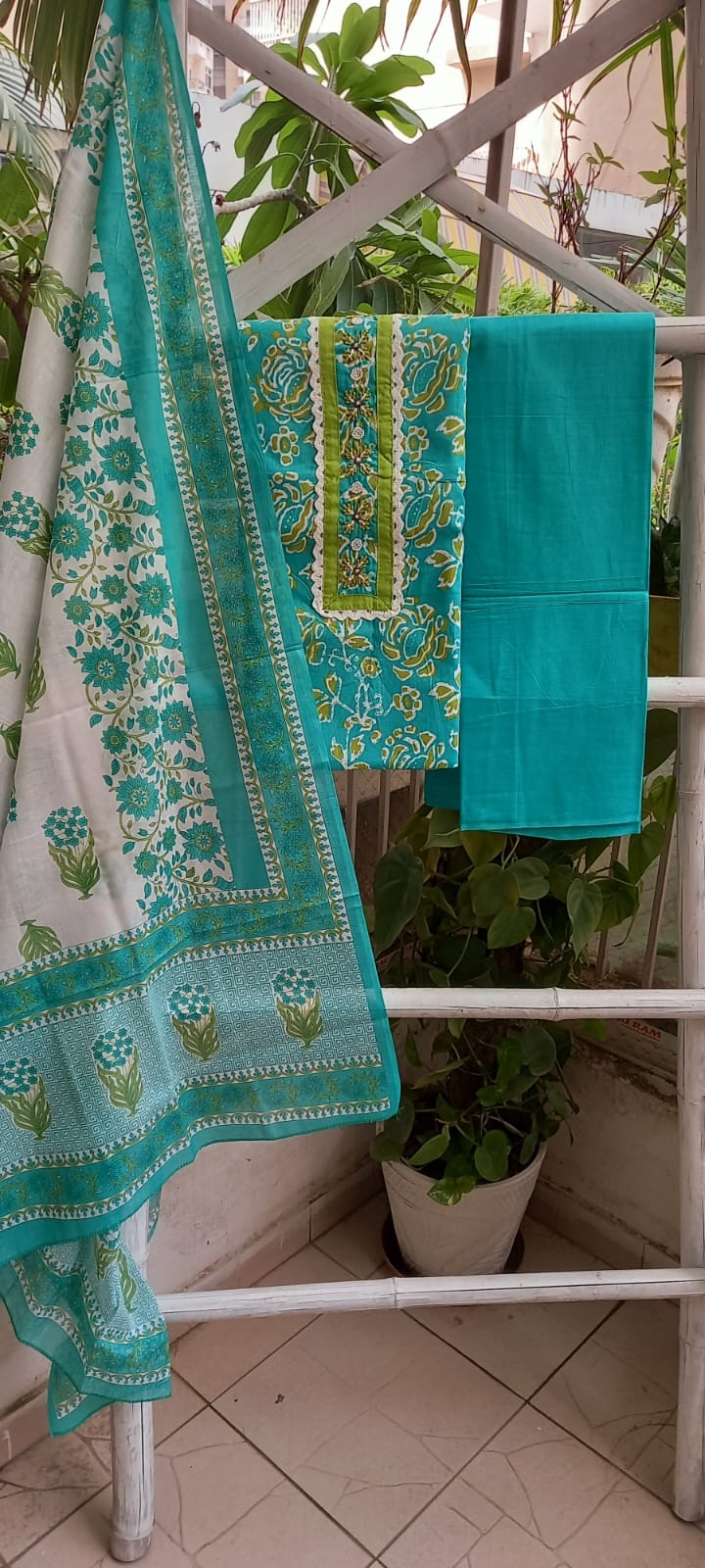 Firozi Green  Handloom  Suit